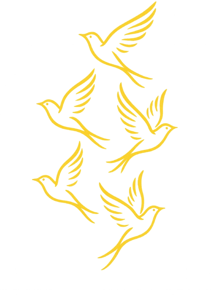 Tattoovorlage fliegende Vögel in Gelb für Freiheitssymbolik