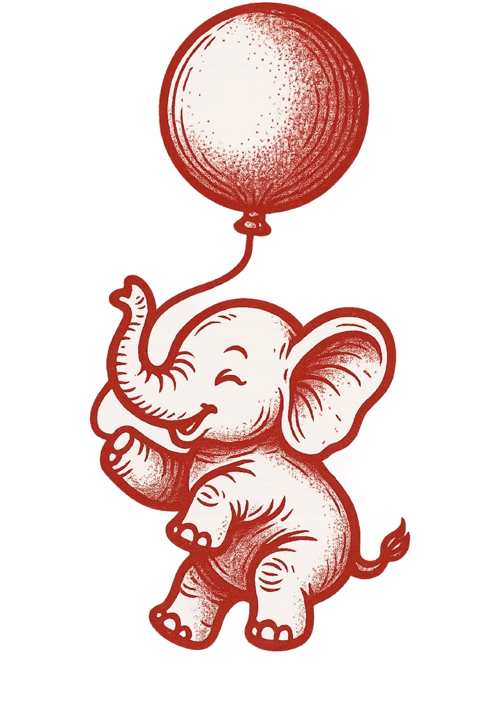 Tattoovorlage fröhlicher Elefant mit Ballon