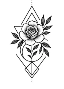 tattoovorlage-geometrische-rose-mit-floralen-elementen