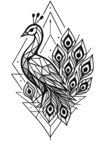 tattoovorlage-geometrischer-pfau-mit-stilisierten-federn