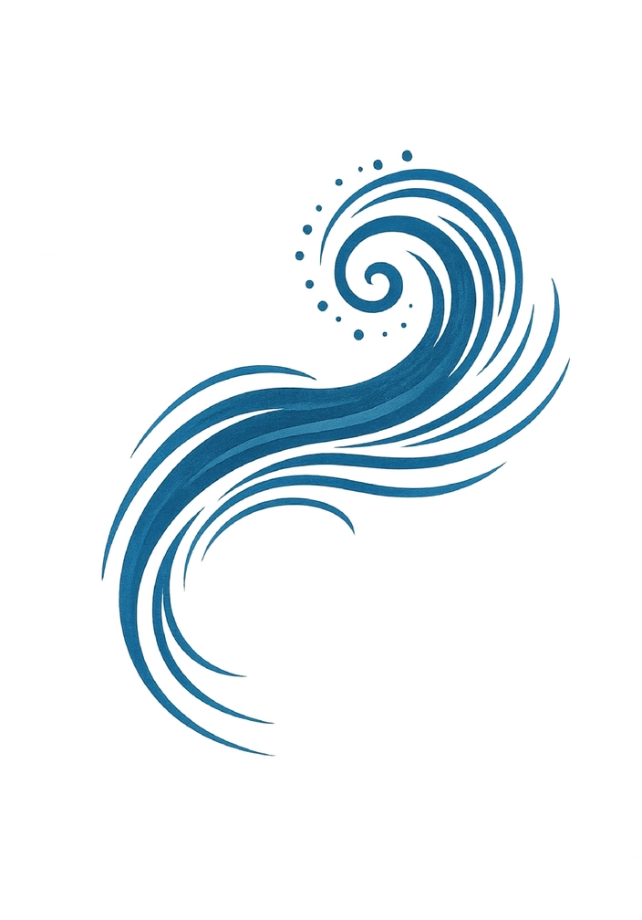 Tattoovorlage geschwungene Welle in Blau für den Bauch