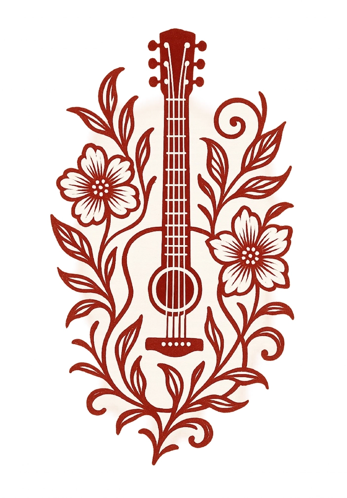 Tattoovorlage Gitarre mit floralen Elementen