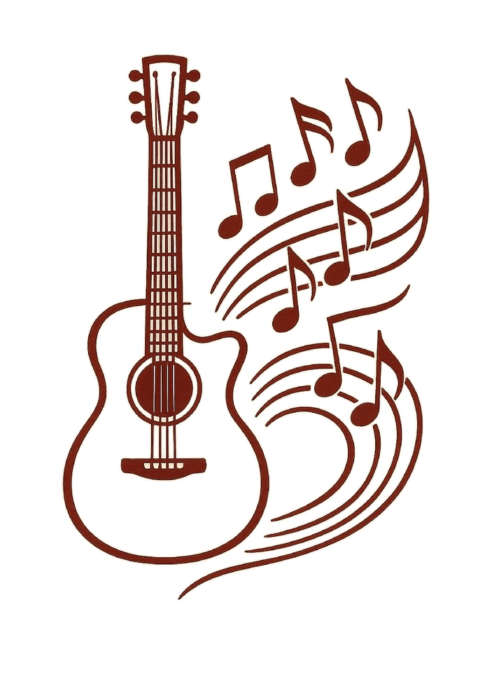 Tattoovorlage Gitarre mit musikalischen Noten für den Unterarm