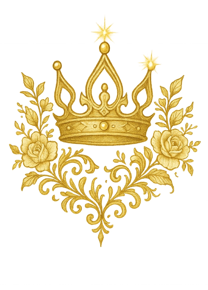 Tattoovorlage mit goldener Krone und Rosen