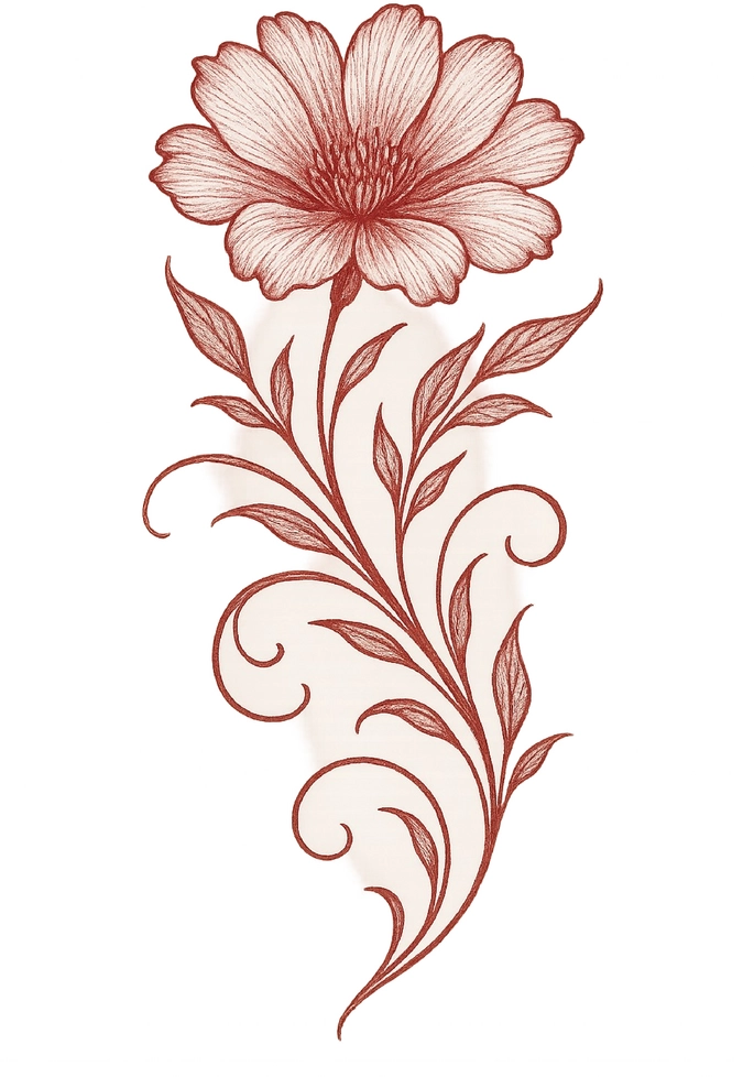 Tattoovorlage große Blume mit feinen Blättern