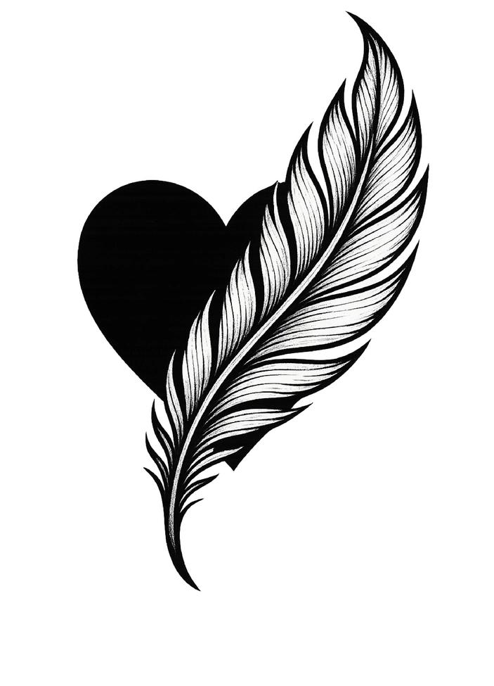 Tattoovorlage Herz von einer Feder umarmt