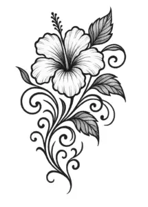 tattoovorlage-hibiskusbluete-mit-blaettern-und-ornamenten