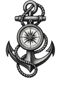 tattoovorlage-klassisches-ankerdesign-mit-kompass-und-seil