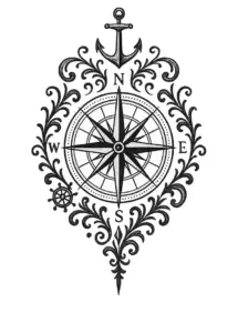 tattoovorlage-kompass-mit-anker-und-ornamenten