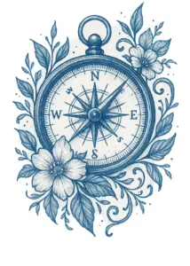 tattoovorlage-kompass-mit-floralen-elementen