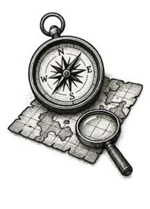 tattoovorlage-kompass-mit-landkarte-und-lupe