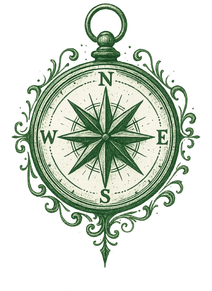 Tattoovorlage Kompassrose mit feinen Details im Vintage-Stil