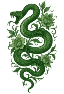 tattoovorlage-kraftvolle-schlange-mit-blumenranken