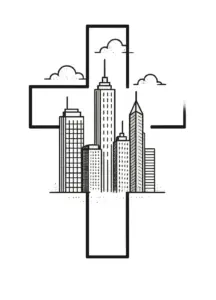 tattoovorlage-kreuz-mit-minimalistischer-stadtlandschaft