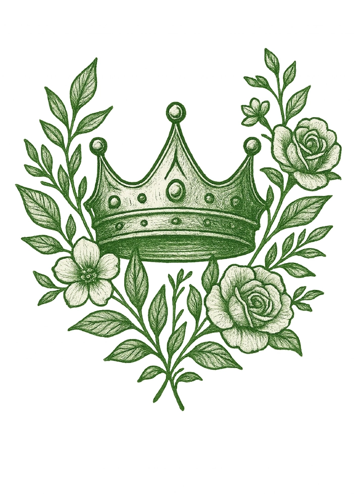 Tattoovorlage Krone mit Blumenmotiv in Grün