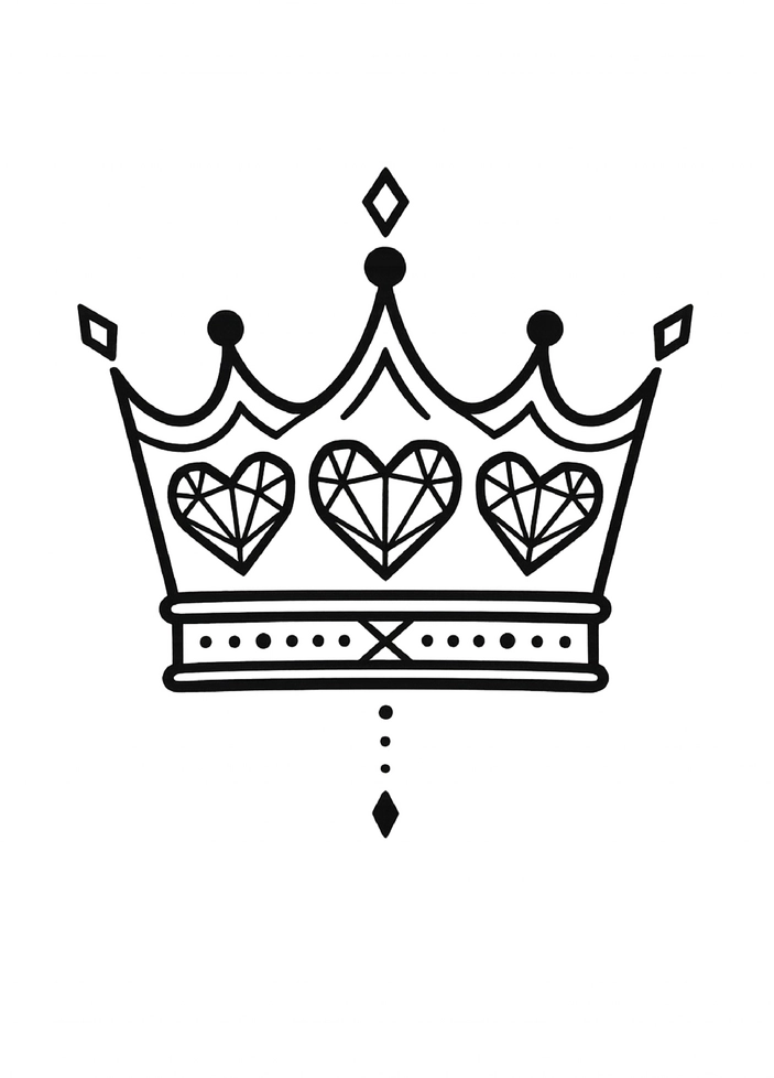 Tattoovorlage Krone mit geometrischen Herzen für Frauen