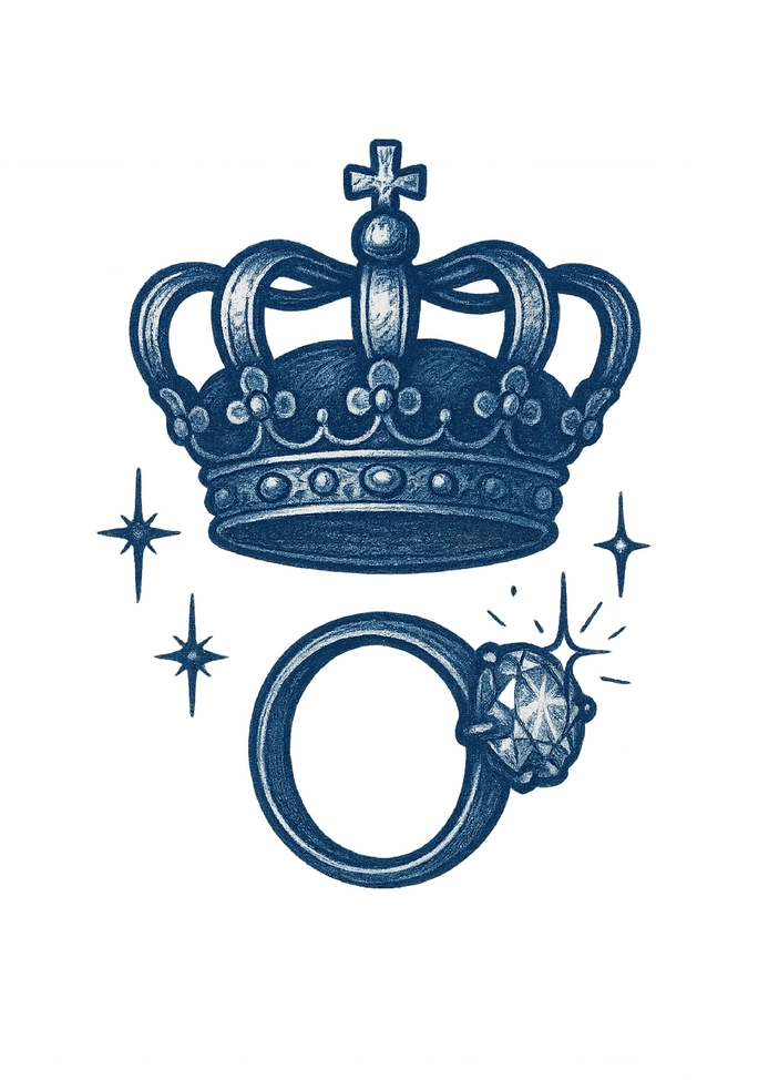 Tattoovorlage Krone und Ring mit funkelndem Stein