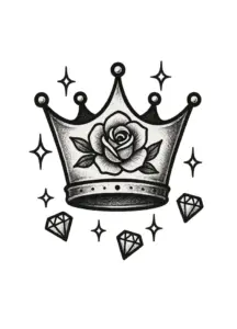 tattoovorlage-krone-und-rose-mit-diamanten
