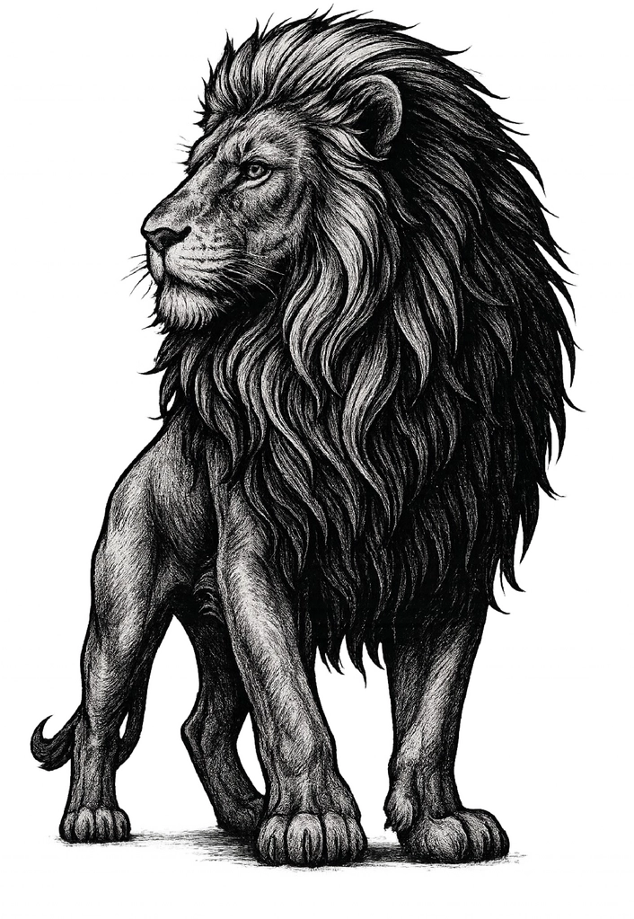 Tattoovorlage Löwe im Profil - Majestätische Darstellung mit detaillierter Mähne