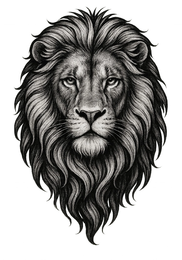 Tattoovorlage Löwe mit majestätischer Mähne und scharfen Augen