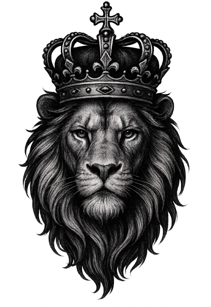 Tattoovorlage Löwe mit Krone - Symbol für Macht und Autorität
