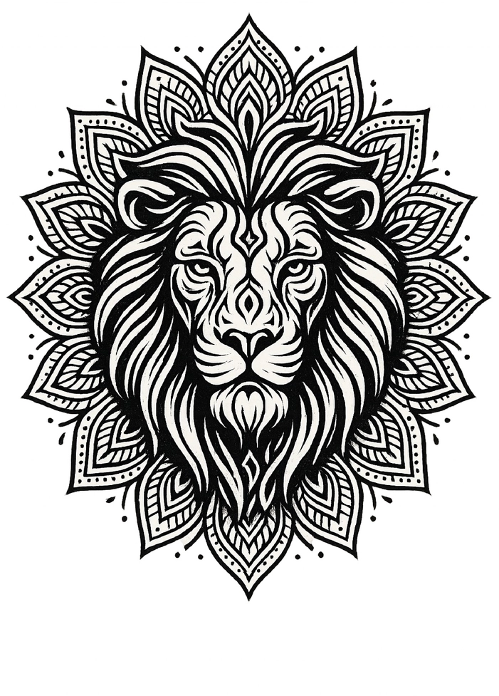 Tattoovorlage Löwe mit Mandala-Design für Männer