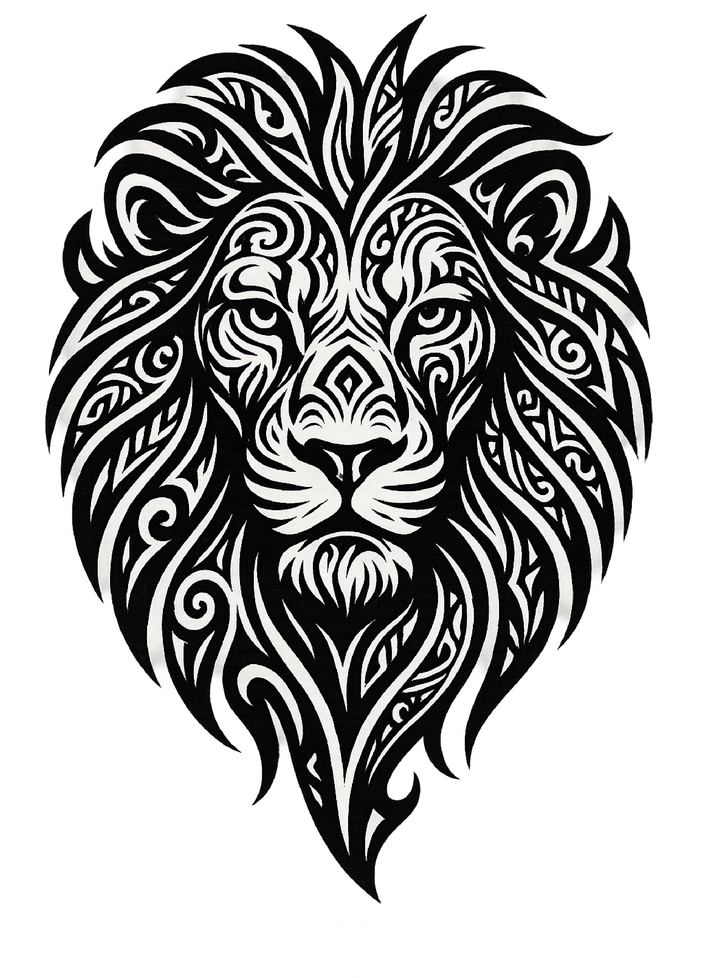 Tattoovorlage Löwe mit Tribal-Mustern für Männer