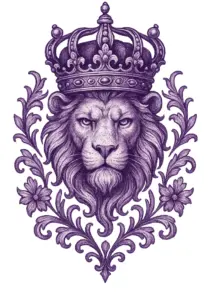 tattoovorlage-loewenkopf-mit-krone-und-floralen-verzierungen