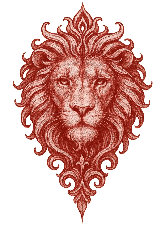 Tattoovorlage Löwenkopf mit kunstvollen Elementen