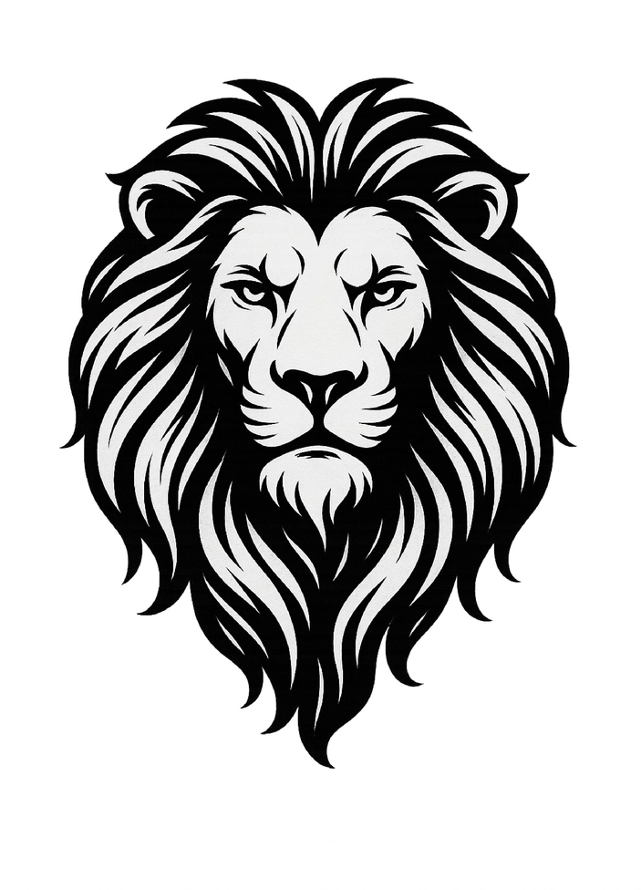 Tattoovorlage Löwenkopf mit Mähne in Schwarz-Weiß