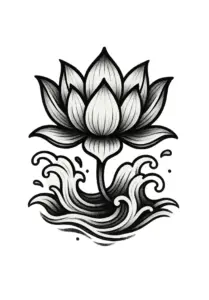 tattoovorlage-lotusblume-mit-wasser-und-wellen