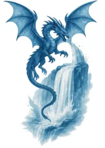 tattoovorlage-majestaetischer-drache-ueber-wasserfall