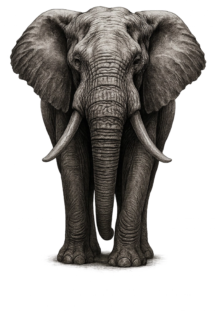 Tattoovorlage majestätischer Elefant mit detaillierten Falten