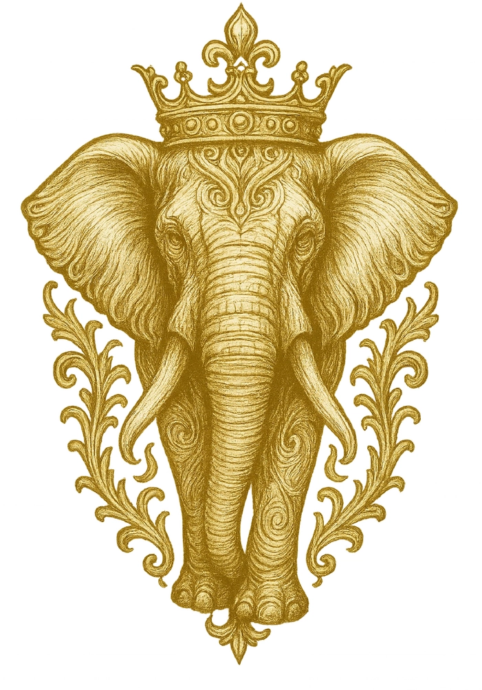 Tattoovorlage majestätischer Elefant mit Krone für Rücken