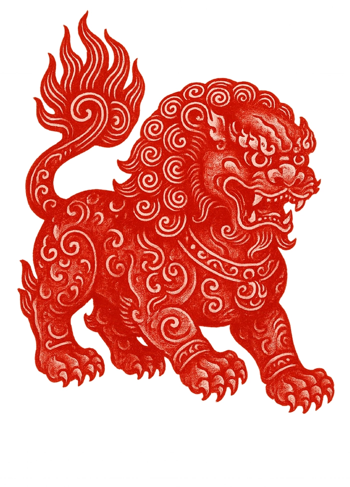 Tattoovorlage majestätischer Löwe im traditionellen asiatischen Stil