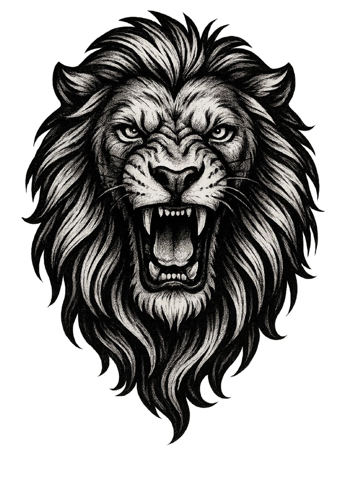 Tattoovorlage majestätischer Löwe mit eindrucksvollem Gesicht