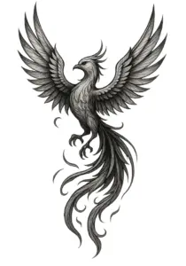 tattoovorlage-majestaetischer-phoenix-schwarzes-weiss-oberarm