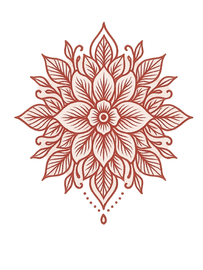 Tattoovorlage Mandala mit Blüte und Blättern für das Handgelenk