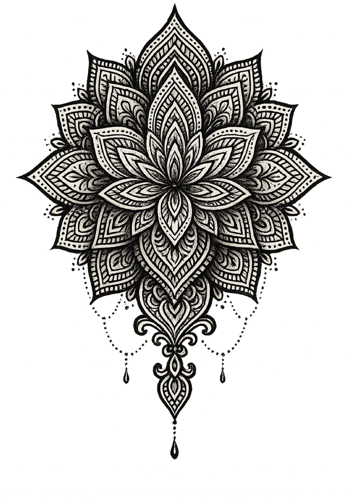 Tattoovorlage Mandala Design für Oberschenkel Tattoos für Frauen