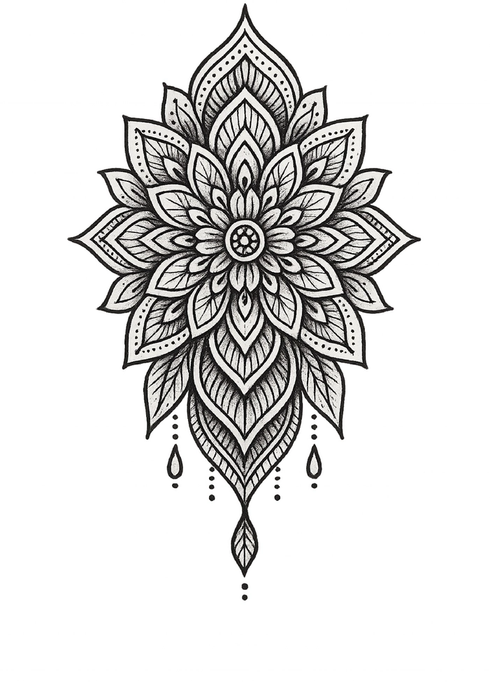 Tattoovorlage Mandala mit feinen Details für den Rücken