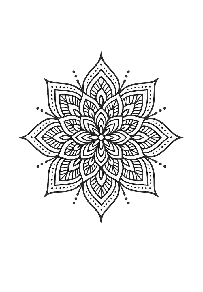 Tattoovorlage Mandala mit feinen Linien und symmetrischen Mustern