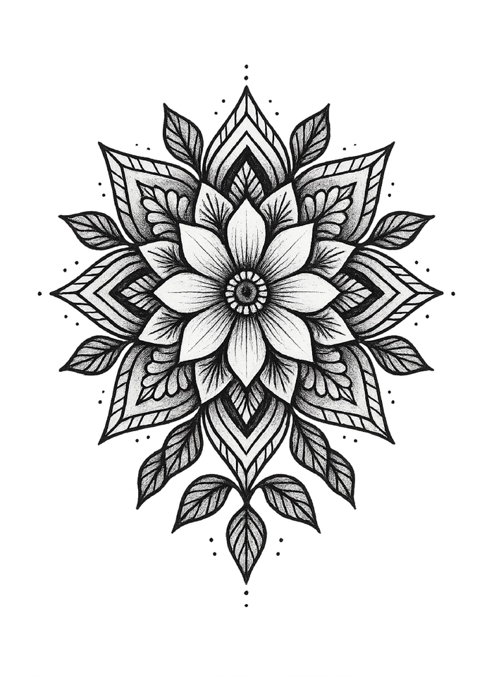Tattoovorlage Mandala mit floralen Elementen für Oberarm