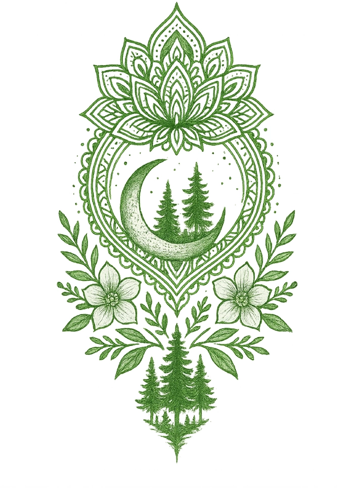 Tattoovorlage Mandala mit Naturmotiven für den Nacken