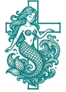 tattoovorlage-meerjungfrau-mit-kreuz-und-wellen