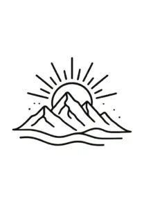 tattoovorlage-minimalistisches-bergpanorama-mit-sonnenaufgang