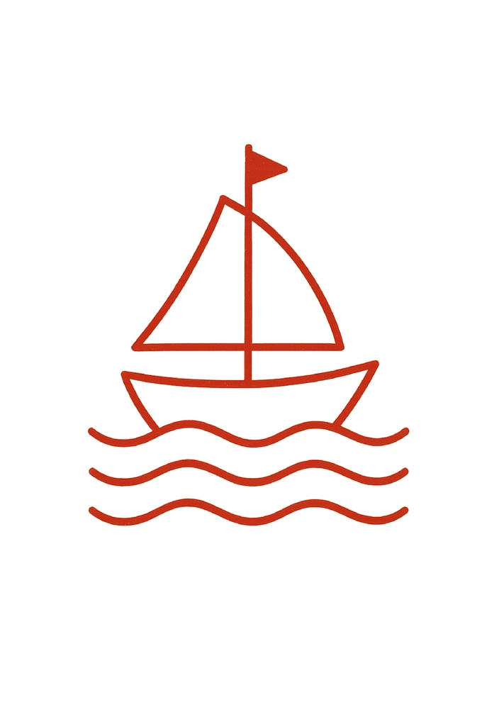 Tattoovorlage minimalistisches Segelschiff auf Wellen