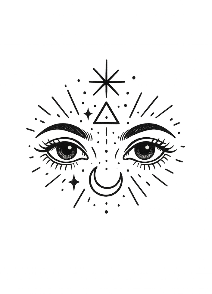 Tattoovorlage mit mystischen Symbolen und Augen