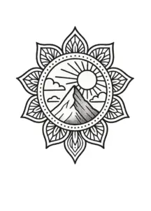 tattoovorlage-mit-berg-und-sonne-im-mandala-stil