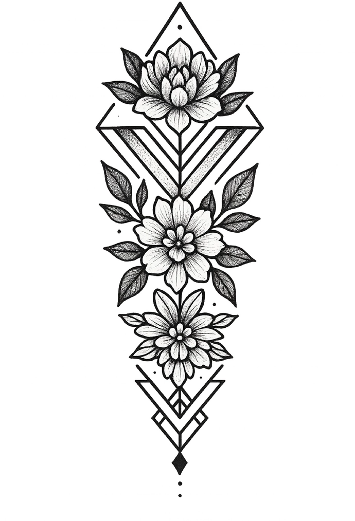 Tattoovorlage mit Blumen und geometrischem Muster