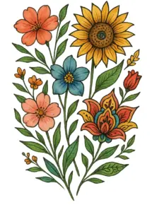 tattoovorlage-mit-bunten-blumen-und-pflanzenmotiven